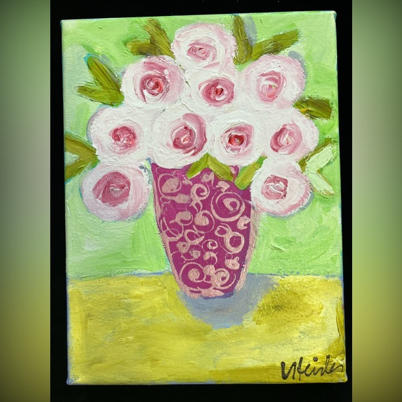 Pink Peonies “ An Original Still Life Acrylic Painting  12”x9” On Canvas - Picture 1 of 10